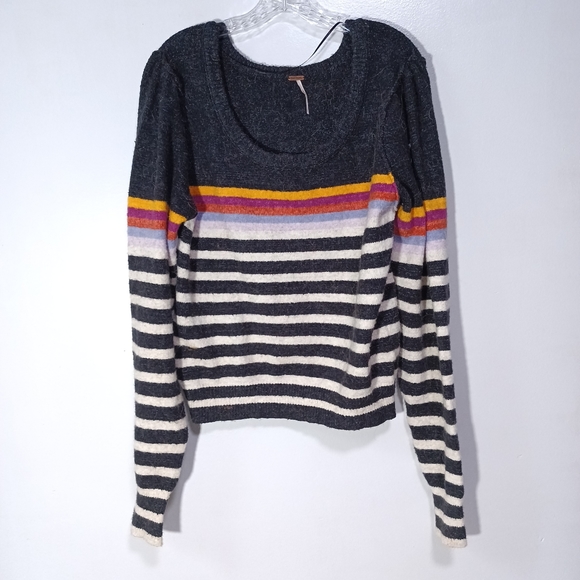 Free People Complete Me Sweater In Multicolor Retro Stripes Size M Alpaca Blend - Picture 2 of 8